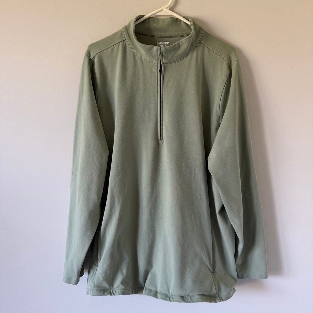 Lands End Sage Green Quarter Zip Pullover Mock Neck Long Sleeve Sweatshirt 2X